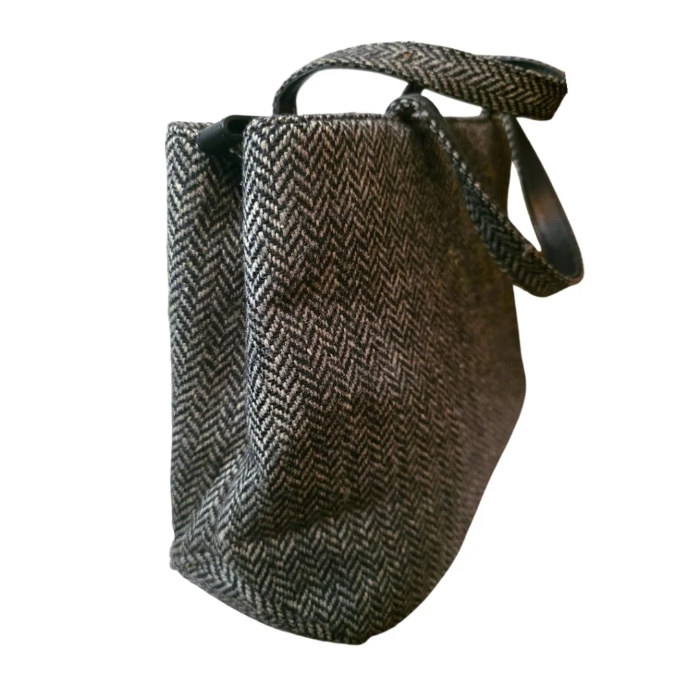 Burberrys Black and White Rare Tweed Double Handle Satchel Bag